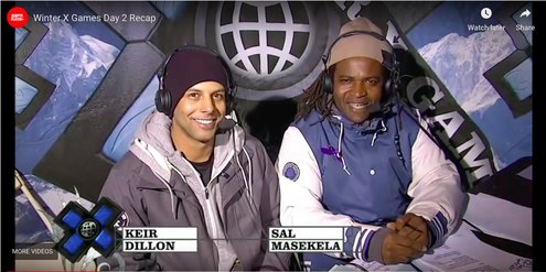 Keir Dillon and Sal Masekela presenting a Winter X Games recap