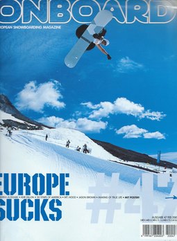 Keir Dillon featured on the cover of Onboard snowboarding magazine